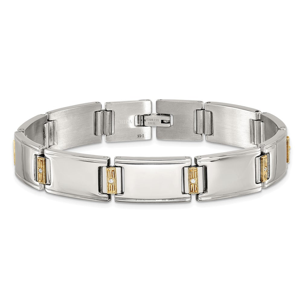 Chisel Stainless Steel Polished with 14K Gold Accent and 1/10ct. Diamond 8.5 inch Link Bracelet SRB3191-8.5