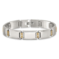 Chisel Stainless Steel Polished with 14K Gold Accent and 1/10ct. Diamond 8.5 inch Link Bracelet SRB3191-8.5
