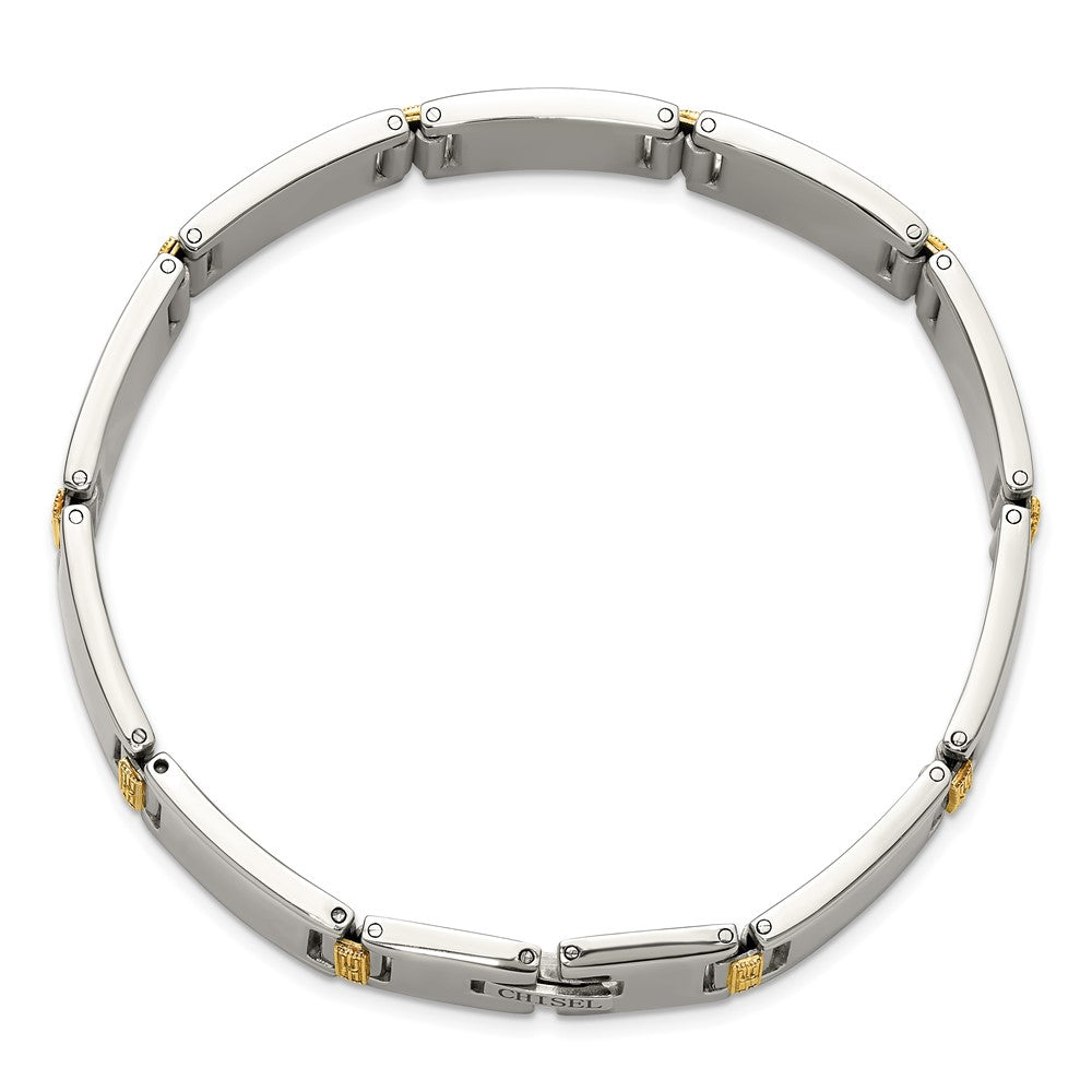 Chisel Stainless Steel Polished with 14K Gold Accent and 1/10ct. Diamond 8.5 inch Link Bracelet SRB3191-8.5