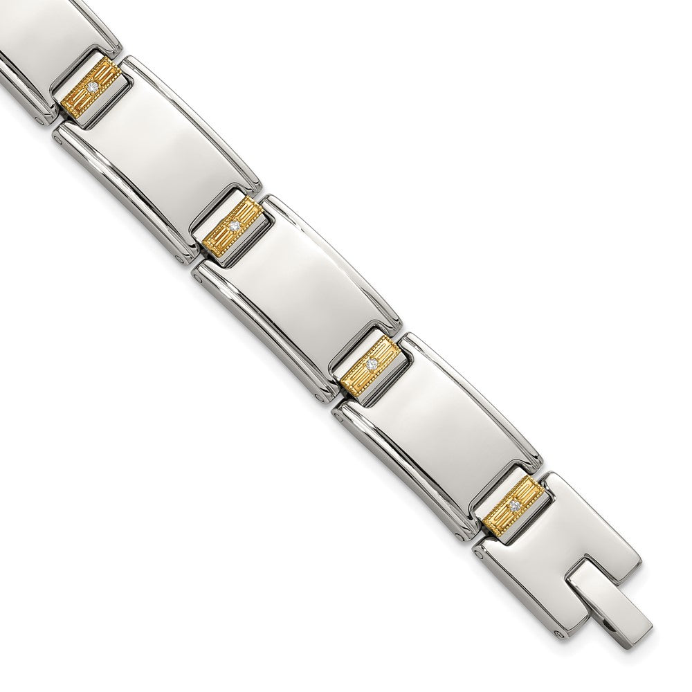 Chisel Stainless Steel Polished with 14K Gold Accent and 1/10ct. Diamond 8.5 inch Link Bracelet SRB3191-8.5