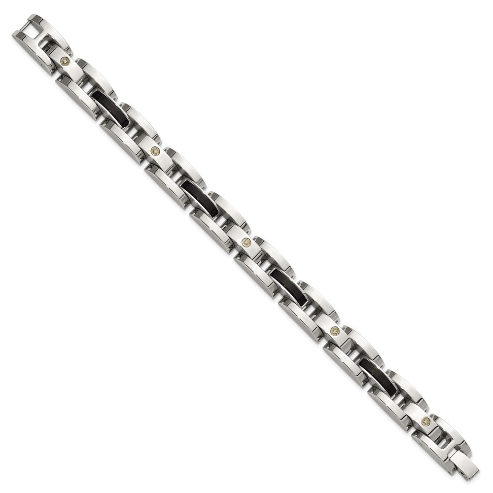 Chisel Stainless Steel Polished with .03ct Diamond and Onyx 8.25 inch Link Bracelet SRB3193-8.25