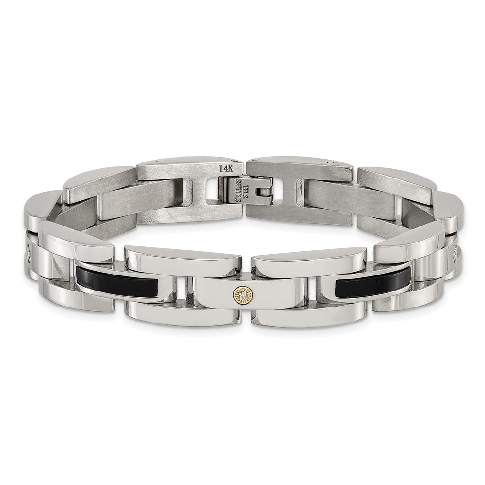 Chisel Stainless Steel Polished with .03ct Diamond and Onyx 8.25 inch Link Bracelet SRB3193-8.25