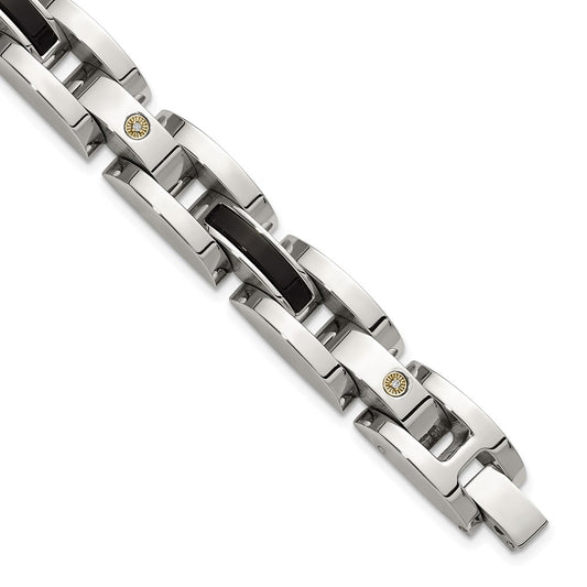 Chisel Stainless Steel Polished with .03ct Diamond and Onyx 8.25 inch Link Bracelet SRB3193-8.25