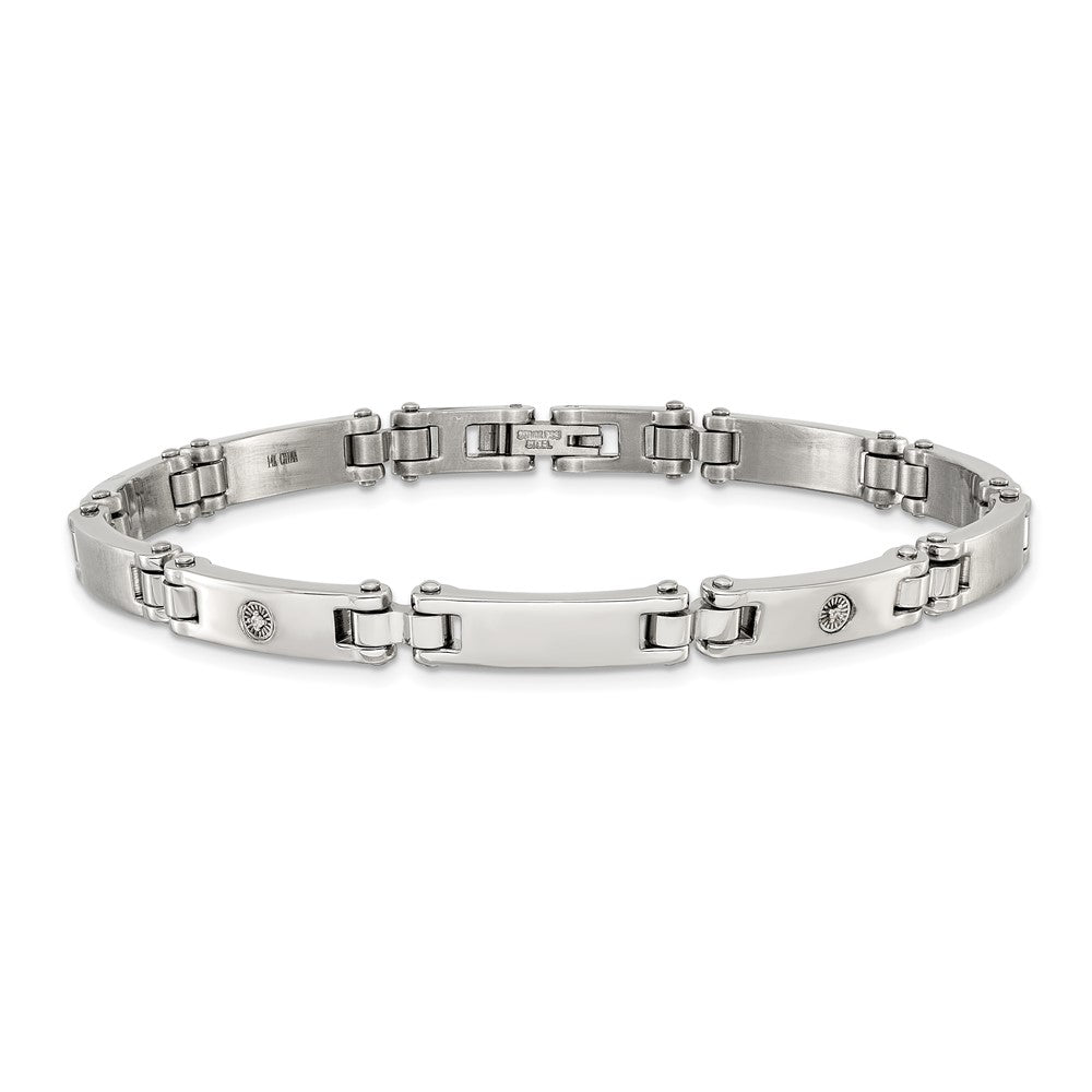Chisel Stainless Steel Brushed and Polished with 14K White Gold Accent and .02ct Diamond 8.5 inch Bracelet SRB3194-8.5