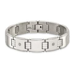 Chisel Stainless Steel Polished with 14K White Accent and .03ct Diamond 8 inch Link Bracelet SRB3196-8