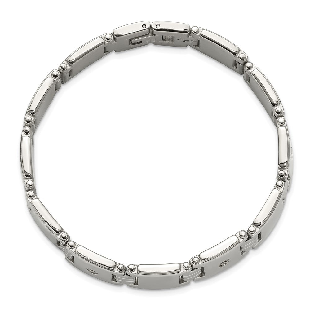 Chisel Stainless Steel Polished with 14K White Accent and .03ct Diamond 8 inch Link Bracelet SRB3196-8