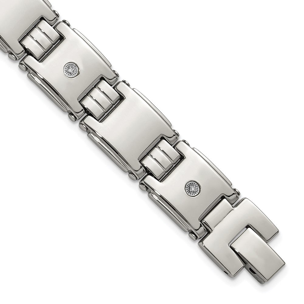 Chisel Stainless Steel Polished with 14K White Accent and .03ct Diamond 8 inch Link Bracelet SRB3196-8