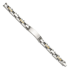 Chisel Stainless Steel Polished with 14K Gold Accent 8.5 inch ID Link Bracelet SRB3197-8.5