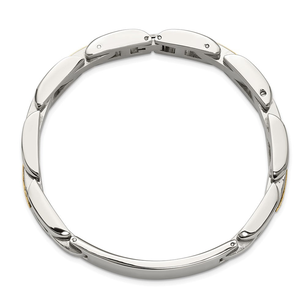 Chisel Stainless Steel Polished with 14K Gold Accent 8.5 inch ID Link Bracelet SRB3197-8.5