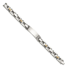 Chisel Stainless Steel Polished with 14K Gold Accent and 1/20ct. Diamond 8.5 inch ID Link Bracelet SRB3198-8.5