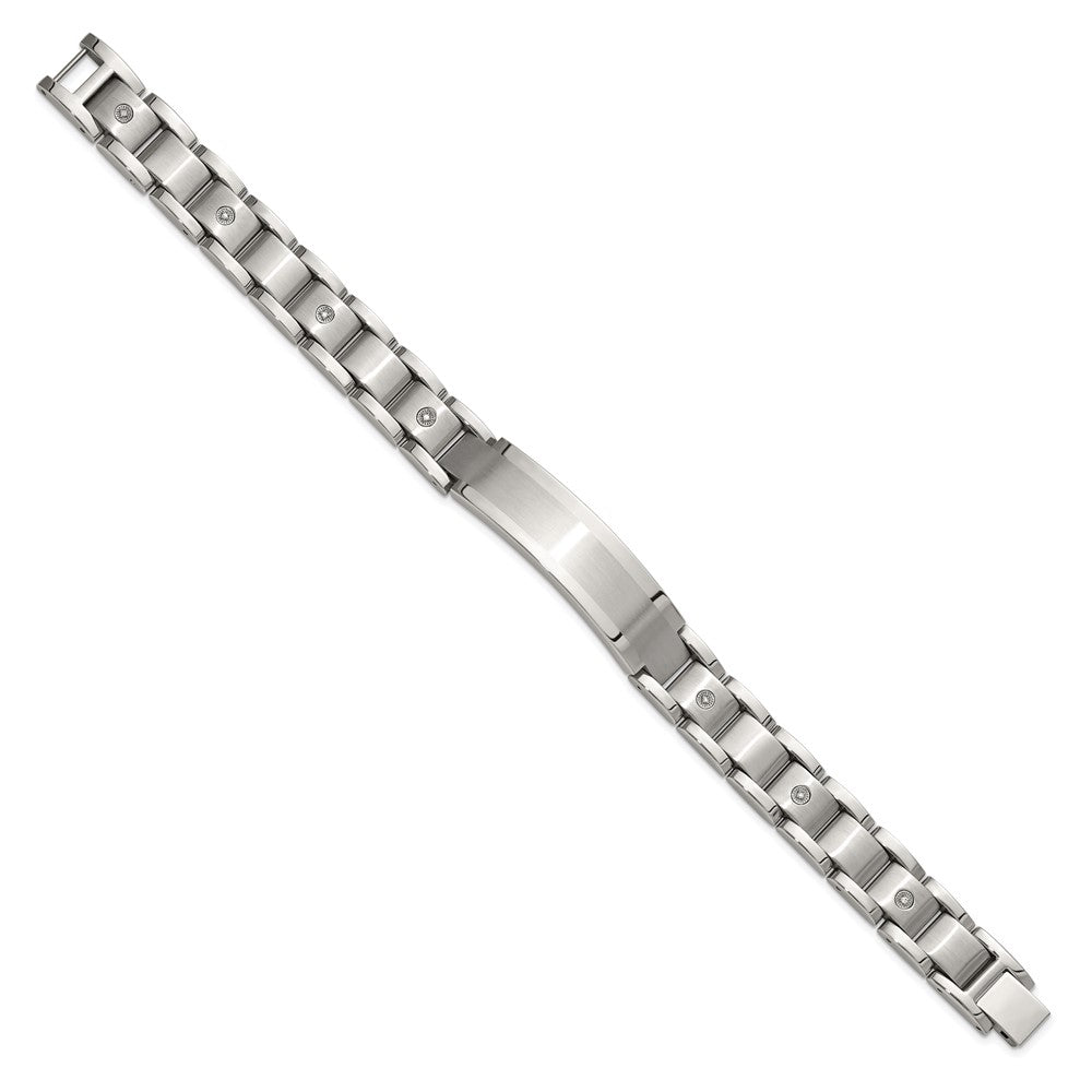 Chisel Stainless Steel Brushed and Polished with 14K White Gold Accent and 1/20ct. Diamond 8.5 inch Bracelet SRB3199-8.5