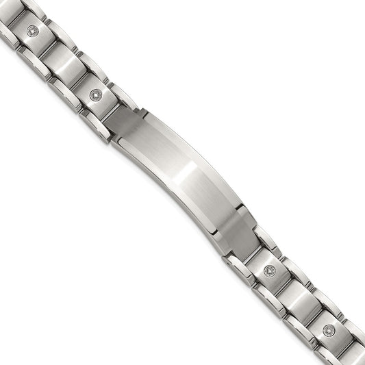 Chisel Stainless Steel Brushed and Polished with 14K White Gold Accent and 1/20ct. Diamond 8.5 inch Bracelet SRB3199-8.5