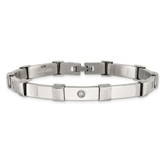 Chisel Stainless Steel Brushed and Polished with 14K White Gold Accent and .03ct Diamond 8.25 inch Bracelet SRB3200-8.25
