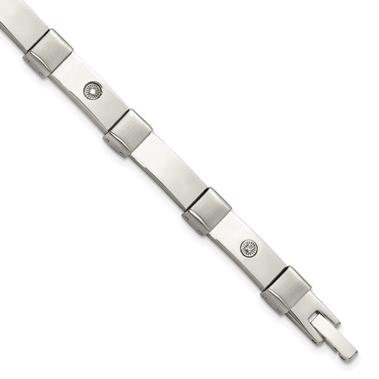 Chisel Stainless Steel Brushed and Polished with 14K White Gold Accent and .03ct Diamond 8.25 inch Bracelet SRB3200-8.25