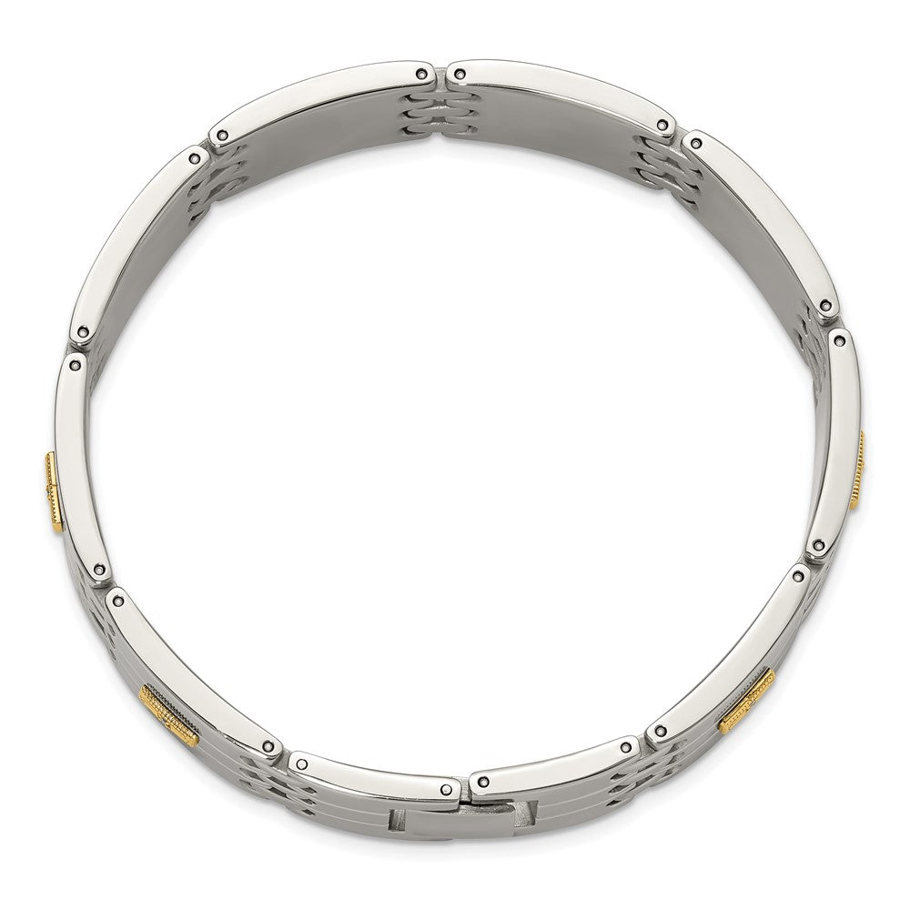 Chisel Stainless Steel Polished with 14K Gold Accent and 1/15ct. Diamond 8.5 inch Link Bracelet SRB3201-8.5