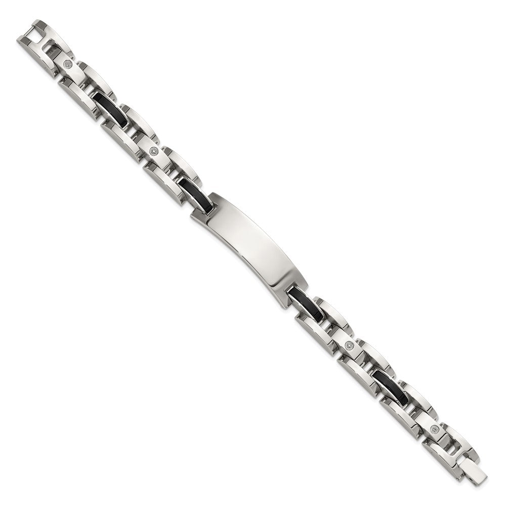 Chisel Stainless Steel Polished with 14K White Gold Accent and .02ct Diamond and Onyx 8.75 inch Bracelet SRB3205-8.75