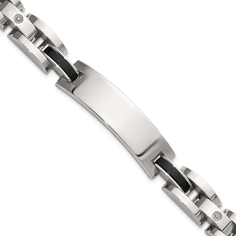 Chisel Stainless Steel Polished with 14K White Gold Accent and .02ct Diamond and Onyx 8.75 inch Bracelet SRB3205-8.75