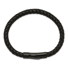 Chisel Stainless Steel Polished Black IP-plated and Black Leather 8.25 inch Bracelet SRB3220-8.25