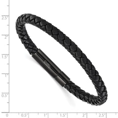 Chisel Stainless Steel Polished Black IP-plated and Black Leather 8.25 inch Bracelet SRB3220-8.25