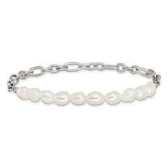 Chisel Stainless Steel Polished with Half White Freshwater Cultured Pearl 8.25 inch Bracelet SRB3223-8.25