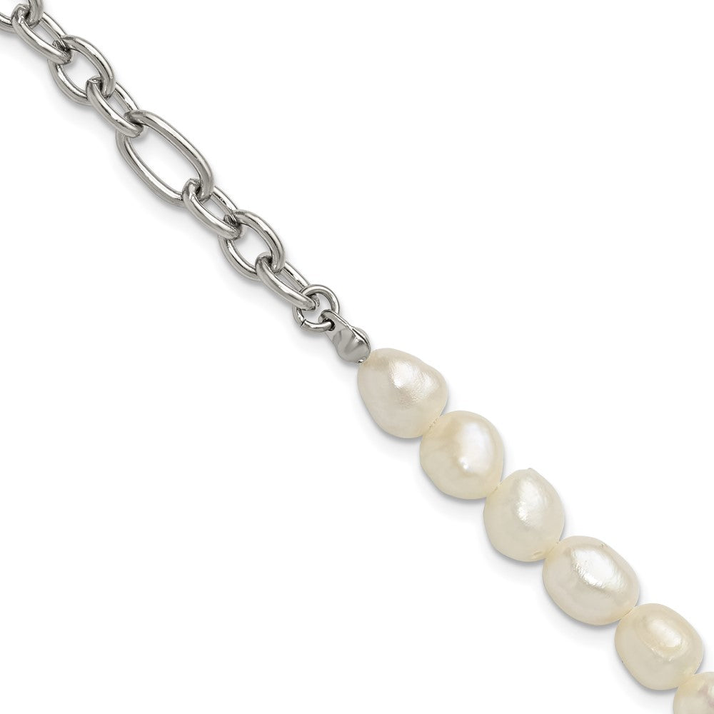 Chisel Stainless Steel Polished with Half White Freshwater Cultured Pearl 8.25 inch Bracelet SRB3223-8.25