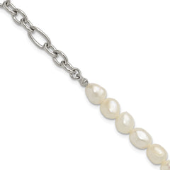 Chisel Stainless Steel Polished with Half White Freshwater Cultured Pearl 8.25 inch Bracelet SRB3223-8.25