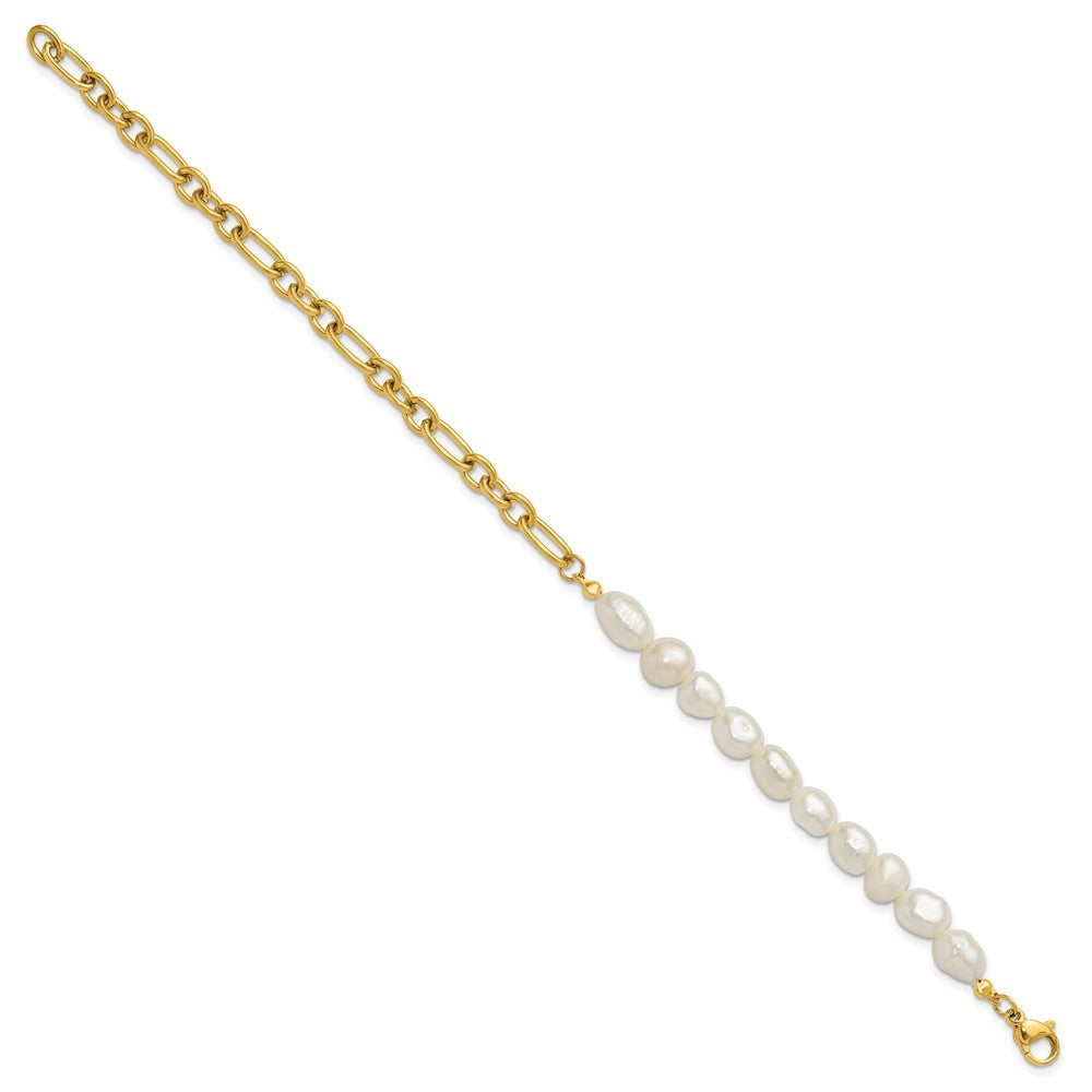 Chisel Stainless Steel Polished Yellow IP-plated with Half White Freshwater Cultured Pearl 8.25 inch Bracelet SRB3224-8.25