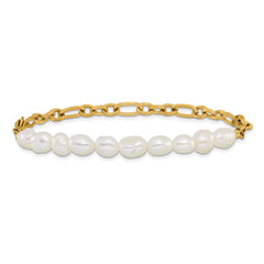 Chisel Stainless Steel Polished Yellow IP-plated with Half White Freshwater Cultured Pearl 8.25 inch Bracelet SRB3224-8.25