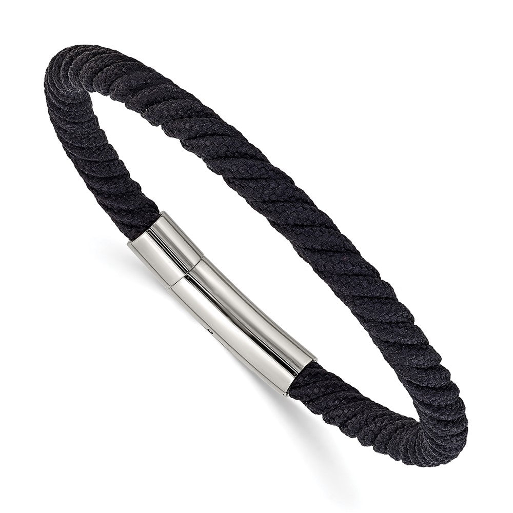 Chisel Stainless Steel Polished Black Nylon Cord 8 inch Bracelet SRB3236-8