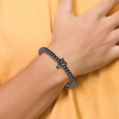 Chisel Stainless Steel Antiqued Wolf Head Matte 6.5mm Hematite Beaded 7.25 inch Stretch Bracelet SRB3238