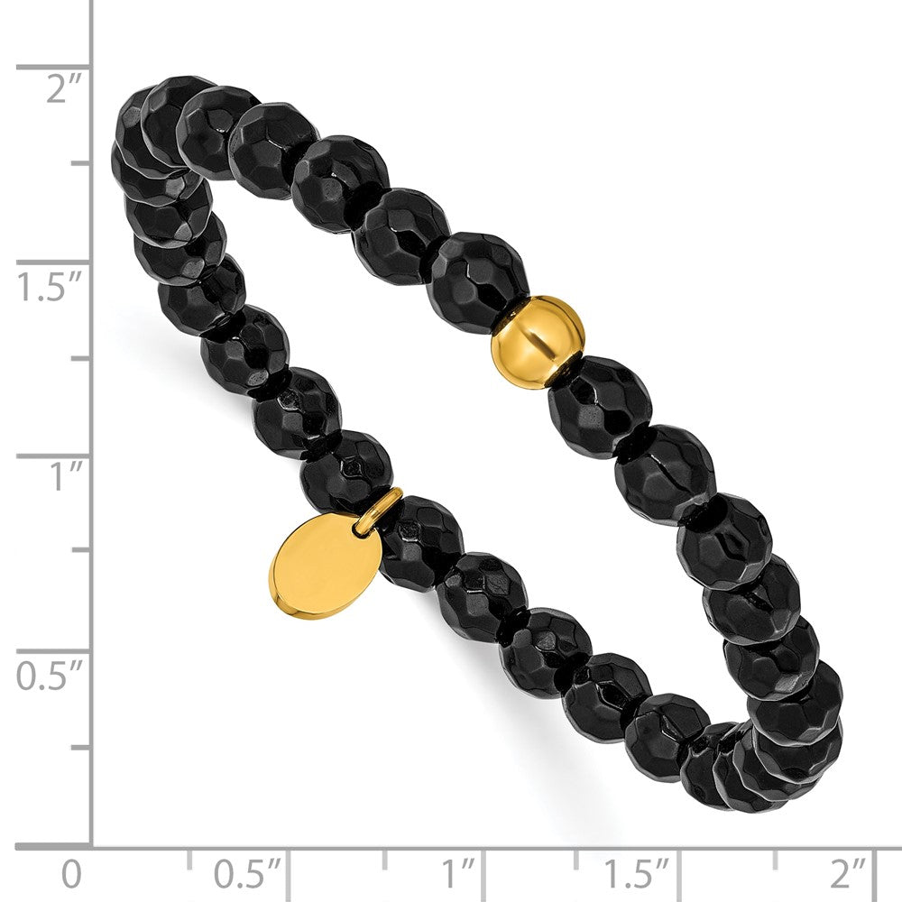 Chisel Stainless Steel Polished Yellow IP-plated 6mm Black Agate Beaded 6.25 inch Stretch Bracelet SRB3239