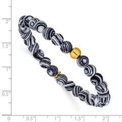 Chisel Stainless Steel Polished Yellow IP-plated 6mm Black Line Agate Beaded 6.25 inch Stretch Bracelet SRB3240