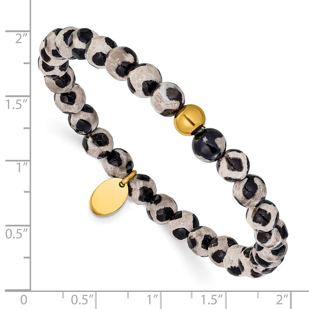 Chisel Stainless Steel Polished Yellow IP-plated 6mm Black Spot Agate Beaded 6.25 inch Stretch Bracelet SRB3241