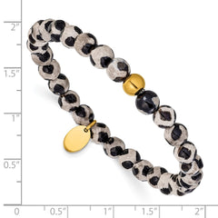 Chisel Stainless Steel Polished Yellow IP-plated 6mm Black Spot Agate Beaded 6.25 inch Stretch Bracelet SRB3241