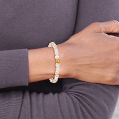 Chisel Stainless Steel Polished Yellow IP-plated 6mm White Line Agate Beaded 6.25 inch Stretch Bracelet SRB3242
