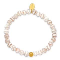 Chisel Stainless Steel Polished Yellow IP-plated 6mm White Line Agate Beaded 6.25 inch Stretch Bracelet SRB3242