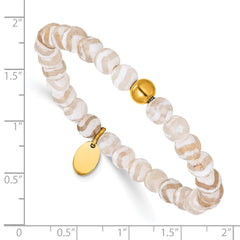 Chisel Stainless Steel Polished Yellow IP-plated 6mm White Line Agate Beaded 6.25 inch Stretch Bracelet SRB3242