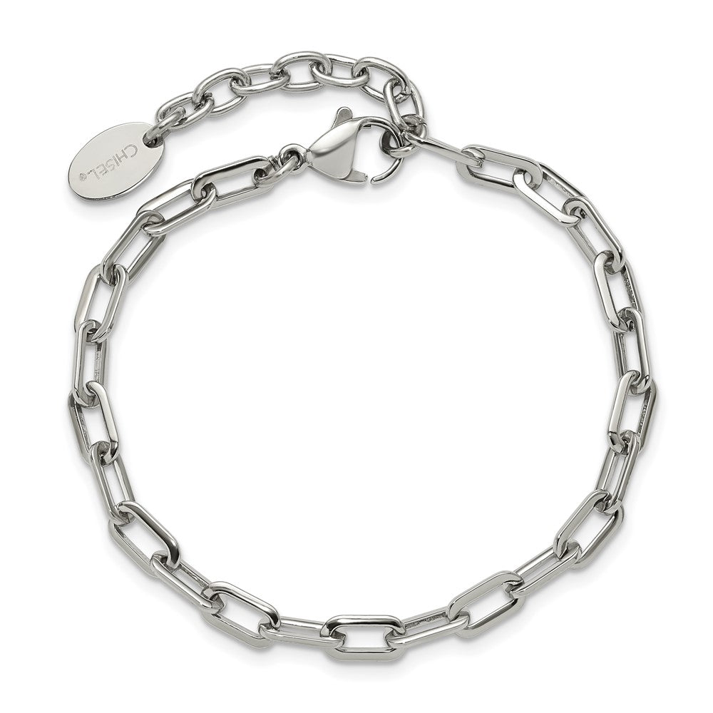 Chisel Stainless Steel Polished 6.5 inch Plus a 1.5 inch Extension Paperclip Chain Link Bracelet SRB3247-6.5