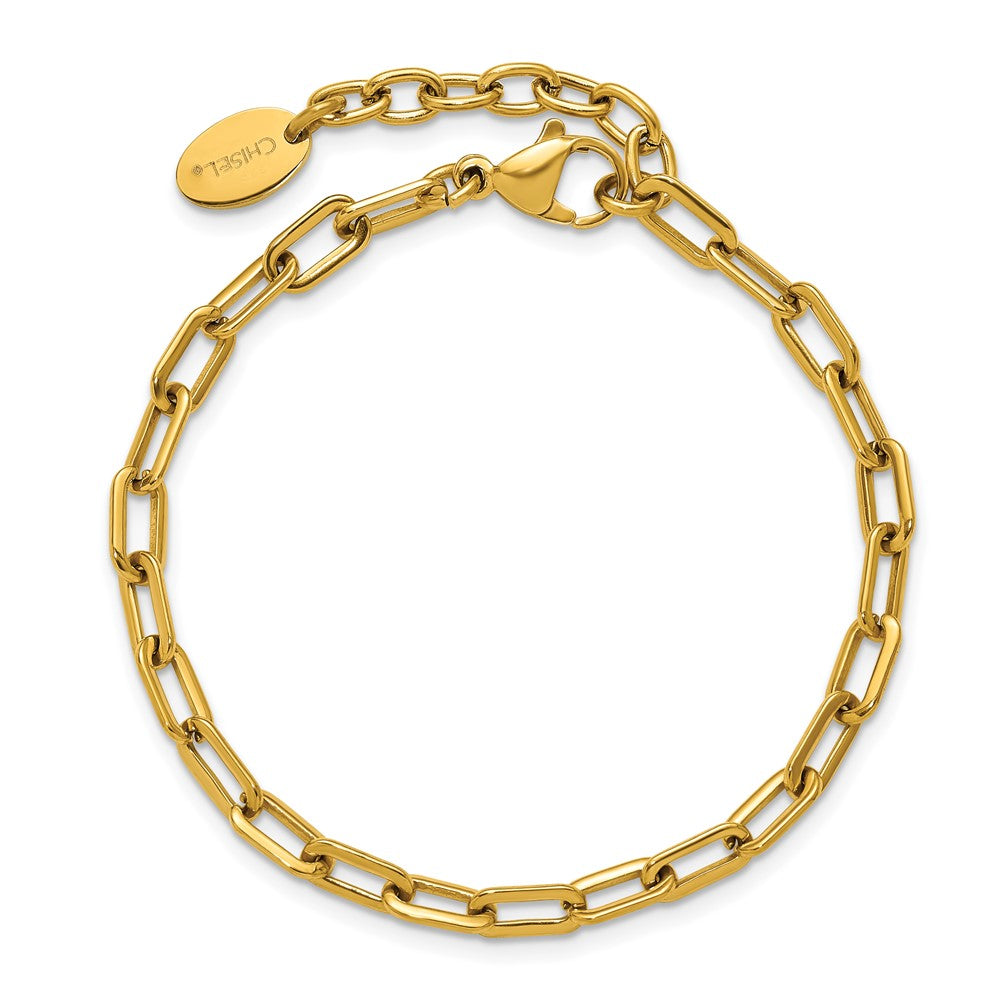 Chisel Stainless Steel Polished Yellow IP-plated 6.5 inch Plus a 1.5 inch Extension Paperclip Chain Link Bracelet SRB3248-6.5