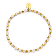 Chisel Stainless Steel Polished Yellow IP-plated 3mm Pink Quartz Beaded 6.25 inch Stretch Bracelet SRB3250