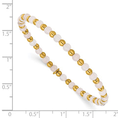 Chisel Stainless Steel Polished Yellow IP-plated 3mm Pink Quartz Beaded 6.25 inch Stretch Bracelet SRB3250