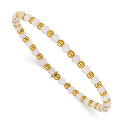 Chisel Stainless Steel Polished Yellow IP-plated 3mm Pink Quartz Beaded 6.25 inch Stretch Bracelet SRB3250