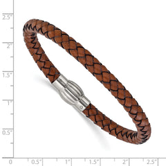 Chisel Stainless Steel Polished Brown Woven Leather 8.5 inch Bracelet SRB3266-8.5
