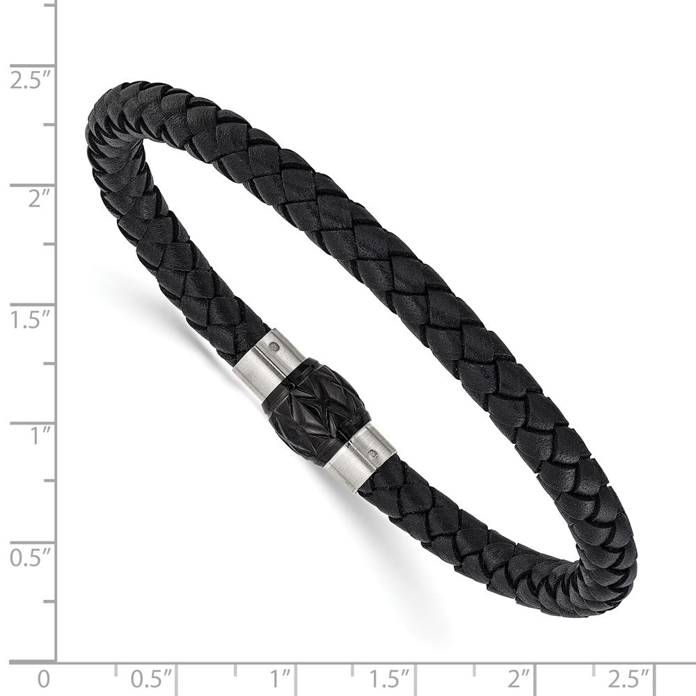 Chisel Stainless Steel Brushed and Polished Black Woven Leather 8.5 inch Bracelet SRB3267-8.5