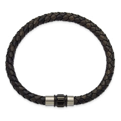 Chisel Stainless Steel Brushed and Polished Black Woven Leather 8.5 inch Bracelet SRB3268-8.5
