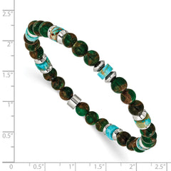 Chisel Stainless Steel Polished 6.60mm Marine-green Emperor and Green Golden Beaded 7.75 inch Stretch Bracelet SRB3276