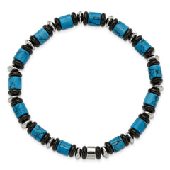 Chisel Stainless Steel Polished 6.50mm Turquoise and Black Onyx Beaded 7.5 inch Stretch Bracelet SRB3278