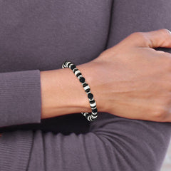 Chisel Stainless Steel Polished 6.50mm White Howlite and Black Onyx Beaded 7.5 inch Stretch Bracelet SRB3279