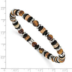 Chisel Stainless Steel Polished 6.50mm Tiger's Eye, Picture Jasper and Black Onyx Beaded 7.5 inch Stretch Bracelet SRB3280