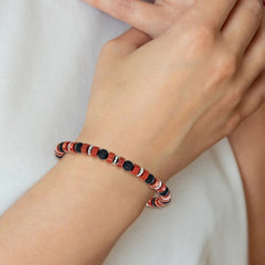 Chisel Stainless Steel Polished 6.30mm Red Agate and Black Onyx Beaded 7.5 inch Stretch Bracelet SRB3284